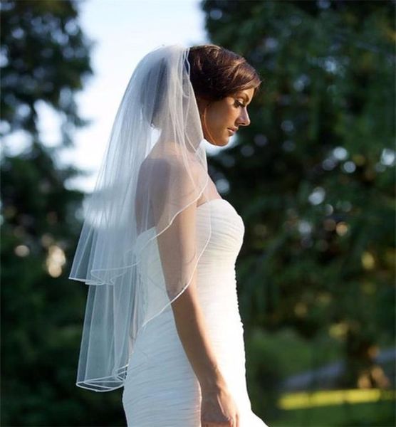 Voile de mariée en maille douce, peigne à cheveux, bord de ruban surjeté, voile de mariage court, nouvel arrivage 2020, 5832753