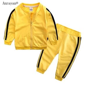 Autumn Fashion Boys Girls Kleding Katoen met lange mouwen Solide ritsjacks broek Baby -trainingspakken kledingsets LJ201221