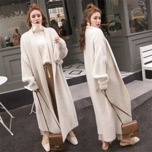 2020 NOUVEAU AUTUMNE SPRING FORME Long Cardigan pour femmes Pull tricoté Poule d'automne Open Fall Fall Longueur Mohair LJ201113