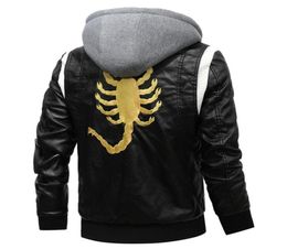 2020 Nouvelle veste en cuir d'hiver d'automne hommes amovibles à capuche amovible Scorpion broderie veste de moto hommes minces vestes pour hommes en cuir lj4117439