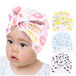 2020 Nieuwe Baby Meisjes Katoen Turban Soft Bowknot Hoofdband Kids Leuke Print Headwrap Gift 11 Kleuren Pasgeboren Peuter Haar Cover Hat