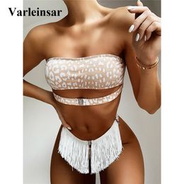 2020 nouveau Bandeau frange Bikini femmes maillots de bain femme maillot de bain deux pièces Bikini ensemble avec gland baigneur maillot de bain nager V1894