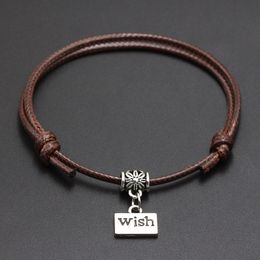 2020 NIEUWE Beste Wish for You Pendant Red Thread String Armband Lucky Black Coffee Handgemaakte Touw Armband voor Vrouwen Mannen Sieraden