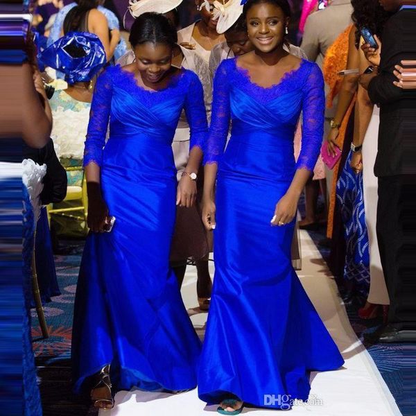 2020 nuevos vestidos de dama de Honor azul real para niñas negras de manga corta africanos baratos nuevos vestidos de graduación vestidos de dama de Honor bata de velada