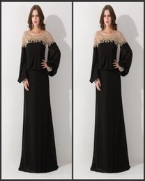 2020 nouveau noir lâche encolure dégagée Dubai caftan robes de soirée à manches longues paillettes en mousseline de soie robes de soirée formelles robe De F4642227