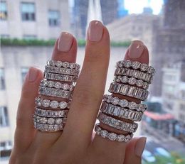 2020 Nueva joyería de lujo ostentosa Plata de ley 925 Topacio blanco Corte radiante CZ Diamante Fiesta Mujer Alianza de compromiso de boda 2489195