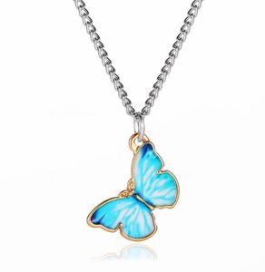 2020 NOUVEAU Collier de pendentif papillon bleu pour femmes Collier en alliage de chaîne de clavicule vintage