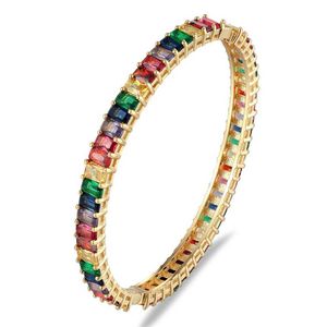 2020 Nieuwe Bohemien Manchet Armband Clip-On Gesp Rainbow CZ Steen Armbanden Voor Dames Mode-sieraden Bedel Sieraden Accessoires Q0717