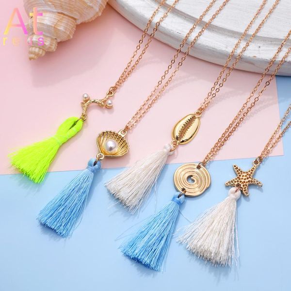 2020 nouveau Boho longue frange gland colliers pendentif pour femmes Collier Femme Imitation perle coquille étoile de mer conque bohème bijoux