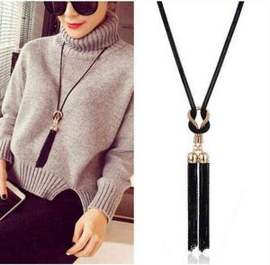 2020 Nieuwe Boho Shiny Black Long Ketting Dames KPOP Simple Tassel Trui Ketting Mode Joker Dame Neck Decoration G1206