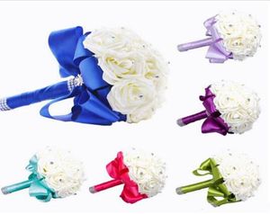 2020 nouveau bouquet de mariée décoration de mariage fleur de demoiselle d'honneur artificielle cristal soie rose bleu royal blanc vert lilas fuchsia Min8859778