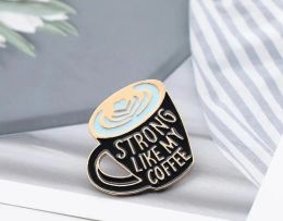 2020 nieuwe broche koffie emaille pin sterk als mijn koffie emaille pin, koffie minnaar pin broches tas revers pin kleding badge sieraden cadeau 12 LL