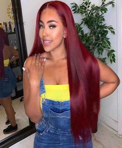 2020 NOUVEAU BURGONDE ROUGE RED HUMAIN WIG 13X6 PARTIE DEEPE