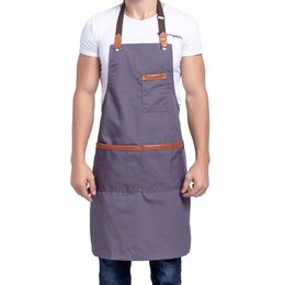 2020 Nieuwe Canvas Katoen Koken Unisex Keuken Schort Voor Vrouw Mannen Chef Lederen Ober Cafe Winkel Bbq Kapper Uniform Bib f1214207n