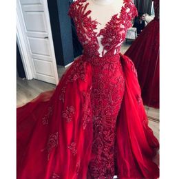 2020 Nieuwe echte afbeelding Luxe Beaded Lace Mermaid Prom Dresses met afneembare trein Vintage lange prom-jurken bescheiden formele jurken