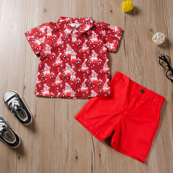 2020 Nouveaux vêtements pour enfants Noël Car Print Top + Shorts Garçons Ensembles Impression 2 ensembles de vêtements pour bébés garçons Vente en gros en Europe et en Amérique