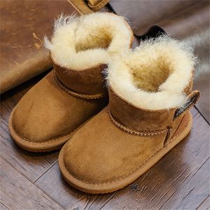 Kinderen Snow Boots Pure Sheepskin en Wol Together Soft Sole Non-Slip Baby Toddler Shoes Boys and Girls Warm Boots LJ201202