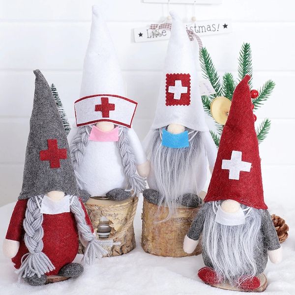 2020 NOUVEAU Dessin animé de Noël Long Chapeau Suédois Gnome Docteur Infirmière Pondère Santa Claus Poupée sans visage Peluche elfe jouet pour la décoration de la maison Cadeau