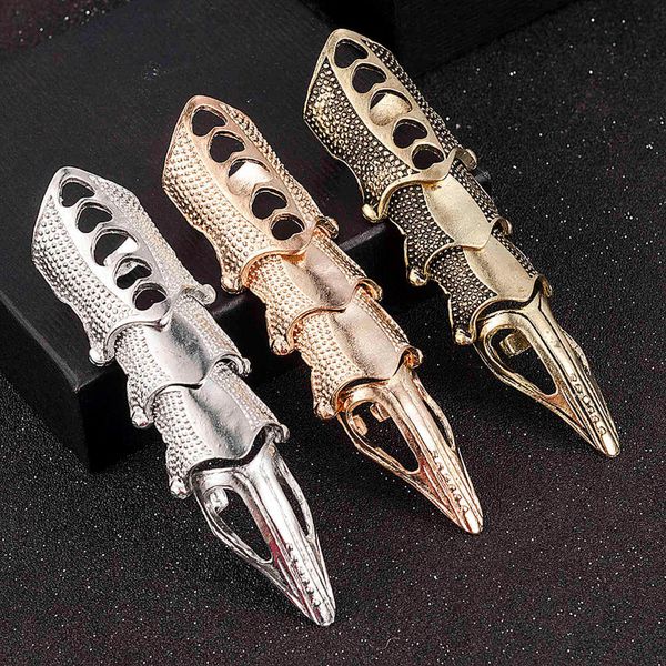 2020 NUEVO Cool Boys Punk Gothic Rock Scroll Joint Armor Knuckle Metal Anillo de dedo completo Oro Cospaly DIY Anillo Decoración de Halloween G1125