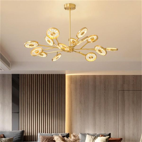 Intérieur cuivre stents lampes suspendues atmosphère de luxe salon lustre en cristal lumières simple éclairage design moderne