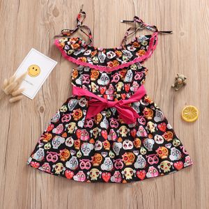 2020 Nieuwe Cosplay Skull Dress Party Jurk Sling + Elastische Schouder Taille Bow Pumpkin Rok Meisjes Jurk Groothandel Europa en Amerika