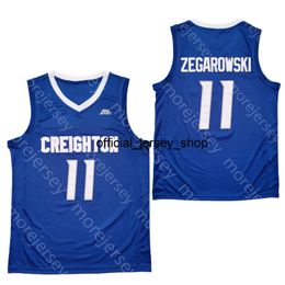 2020 Nieuwe Creighton BlueJays Basketbal Jersey NCAA College 11 Marcus Zegarowski Blue All Gestikte en Borduurwerk Mannen Jeugd Maat