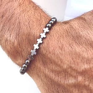 2020 nouvelle croix 6 mm perles breloque hommes bracelet mode perlé main accessoires
