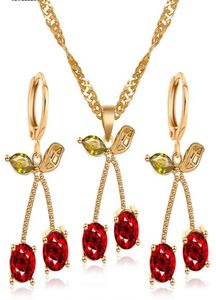 2020 nouveau cristal cerise ensemble de bijoux pour les bijoux de mariage de mariée plaqué or rouge cerise pendentif boucles d'oreilles collier ensembles6662287