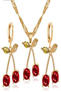 2020 nouveau cristal cerise ensemble de bijoux pour les bijoux de mariage de mariée plaqué or rouge cerise pendentif boucles d'oreilles collier ensembles5143016
