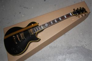 2022 Nieuwe op maat gemaakte winkel Hoogwaardige Mahonie Matt Black Electric Guitar Yellow Sides Golden Hardware
