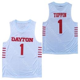 2020 New Dayton Flyers Basketball Jersey NCAA College 1 Toppin Blanc Rouge Bleu Marine Tous Cousus et Broderie Hommes Taille Jeunesse