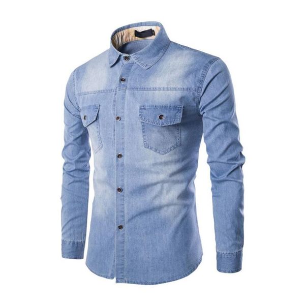 2020 nouvelle chemise en Denim hommes à manches longues mince hommes Jean petit haut qualité coton Double poches décontracté mâle Cowboy chemise taille 6XL278c