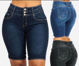 Dames jeans 2021 denim shorts vrouwen korte femme push-up skinny slanke middelste taille jeans1