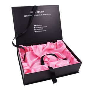 Emballage de boîte magnétique en forme de livre de carton de cadeau d'extension de cheveux de nouveau design avec l'insertion en soie de satin