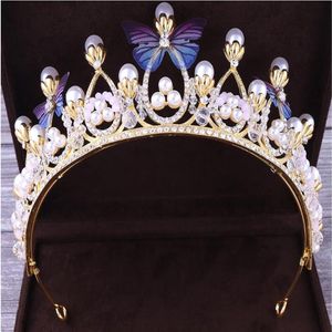 2020 Nieuwe Ontwerp Goedkope Bling Bling Set Kronen Vlinder Parels Kristal Bruids Sieraden Accessoires Bruiloft Tiara Hoofddeksels Hair197L