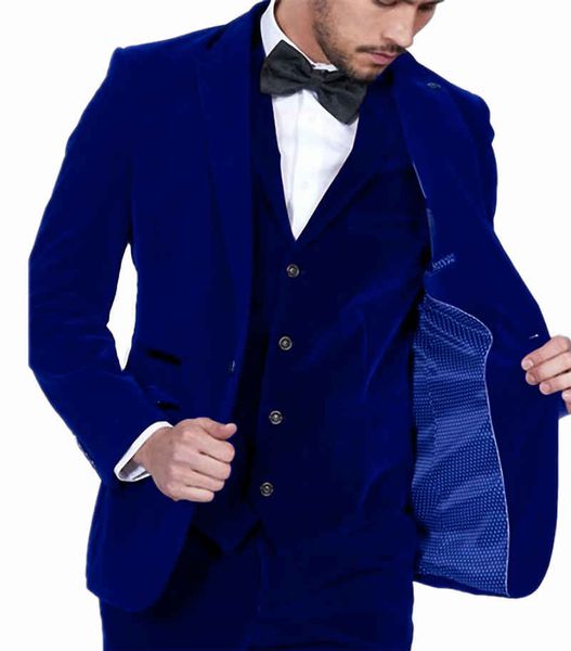 2020 NOUVEAU Design Slim Slim Fit Hommes Costume Custom Cute Royal Blue Velvet Mariage Mariage pour hommes Groom Tuxedo Groomsman Meilleur costume