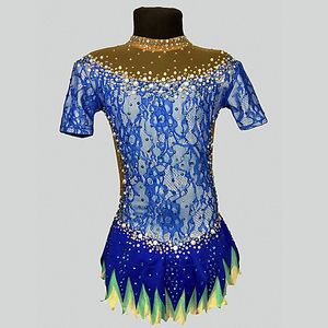 2020 New Design OEM service bleu costumes de gymnastique femmes rythmique robe blanche strass gymnastique justaucorps nouveaux modèles pour les filles