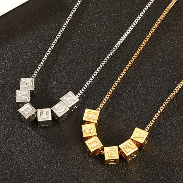 Nouveaux gars lettres initiales MEUSH Cube pendentif boîte chaîne collier en acier inoxydable personnalisé Hip Hop bijoux cadeaux pour hommes et femmes