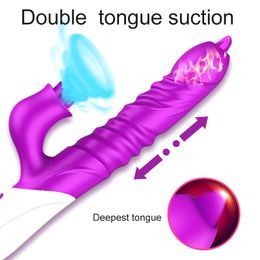 2020 Nouveau Gode Vibrateur Double Langue Léchage Télescopique Tour G Spot Clitoris Stimulateur Érotique Adulte Sex Toys pour Femmes Vaginal Y200422