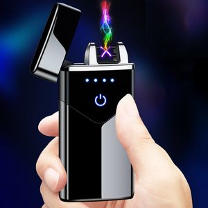 Nouveau Double Arc USB Briquet Rechargeable Électronique Briquet LED Écran Plasma Puissance Affichage Thunder Briquet En Gros Gadgets Pour Homme