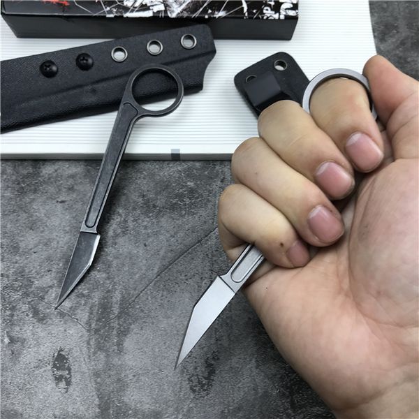 EDC couteaux droits tactiques 440C lame de lavage de pierre manche en acier pleine lame fixe couteau coupe-papier 2020
