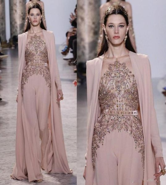 2020 nouvelles robes Elie Saab tenue de soirée manches longues pure bijou décolleté perlé robes de soirée en mousseline de soie robe formelle 20792383260