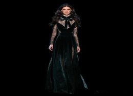 2020 nouvelles robes Elie Saab tenue de soirée vintage, plus la taille robes vert foncé Festa avec manches col haut automne dentelle robe de bal Lo1874455