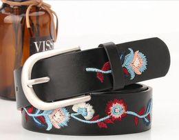 Ceinture en jean brodée de fleurs pour femmes, boucle en argent mat, style rétro classique chinois, nouvelle collection 2020