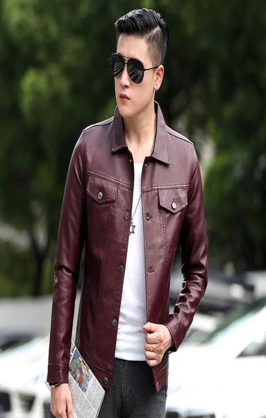 2020 NUEVA Moda Men Autumn Men PU Tallas de cuero Plus Tamaño 4xl Solid Biker Motorcycle Chaqueta Negro Green Burgundy5233224