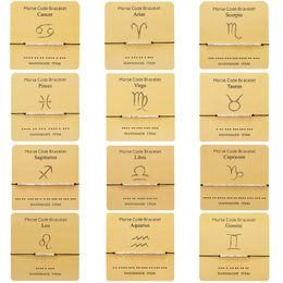 2021 Nueva moda creativa 12 constelaciones pulseras de identificación de código Morse con tarjeta de regalo hombres mujeres pulsera trenzada de cuentas de plata 12 joyería de signo del zodíaco