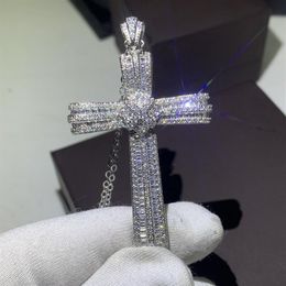 2020 Nieuwe Mode-sieraden 925 Sterling Zilveren Kruis Hanger Volledige Witte Saffier Cz Diamant Edelstenen Geluk Vrouwen Bruiloft Sleutelbeen N219K