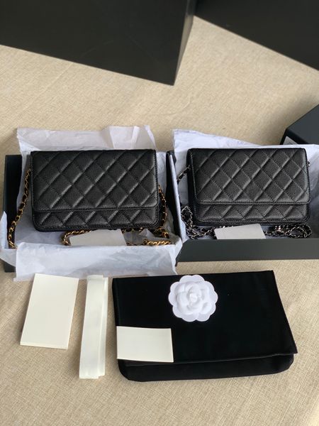 10A super qualité femmes chaîne portefeuille en cuir véritable caviar agneau zipper mini sac à bandoulière woc Crossbody luxes designers sacs classique Hangbags sac à main avec boîte