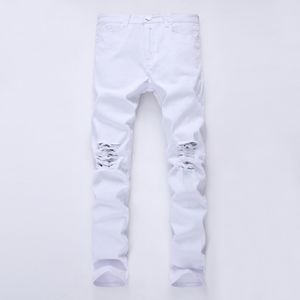 2020 Nouveaux hommes de mode trous jeans blancs jeans européens de moto de haute rue en haut jeans hommes Hip Hop Ripped Slim Pants 12 couleurs 226E