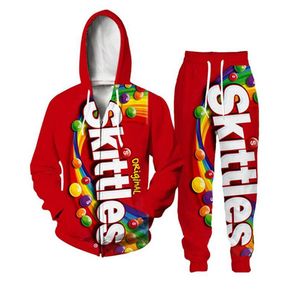 2020 nieuwe mode mannen / vrouwen ramen eten rits hoodie en broek tweedelige leuke 3d algehele bedrukte trainingspakken